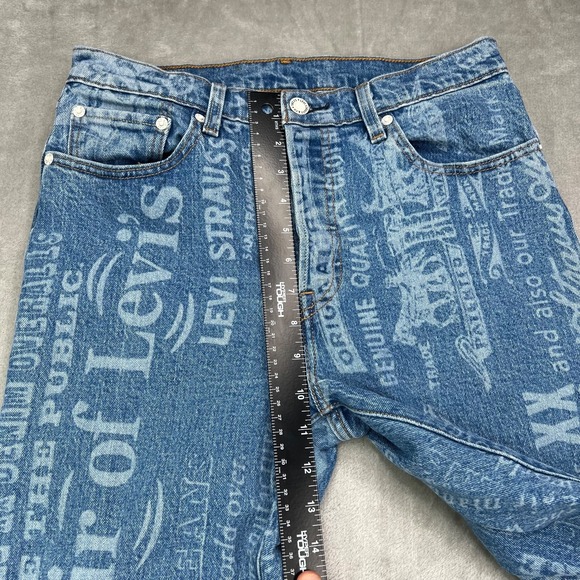 Levis 501 Jeans Women 28x28 Blue Graphic Print Straight Button Fly Western Denim - Picture 10 of 15